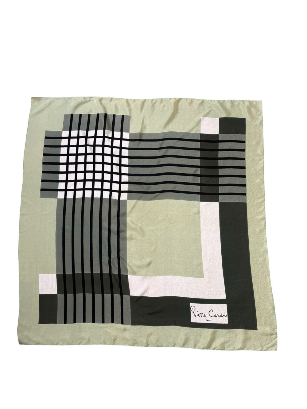 VTG 29" x 29" Pierre Cardin Geometric Colorblock Square Scarf Silk Sage Green